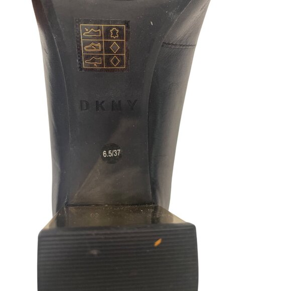 DKNY Black Leather Block Heel Pumps Size 6.5 Classic Durable Elegant - Picture 5 of 5